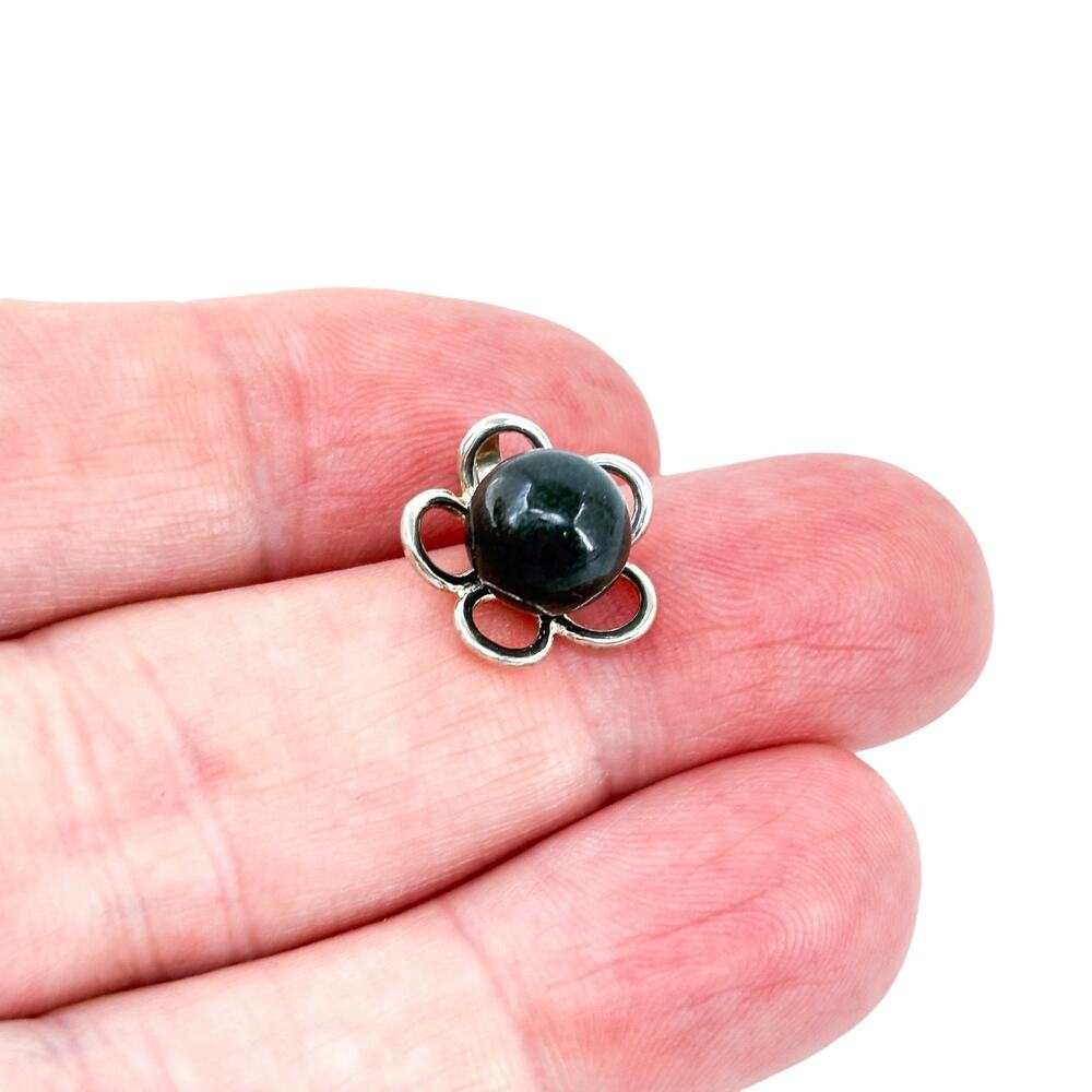 Vintage Sterling Silver 925 Black Pearl Flower Pendant